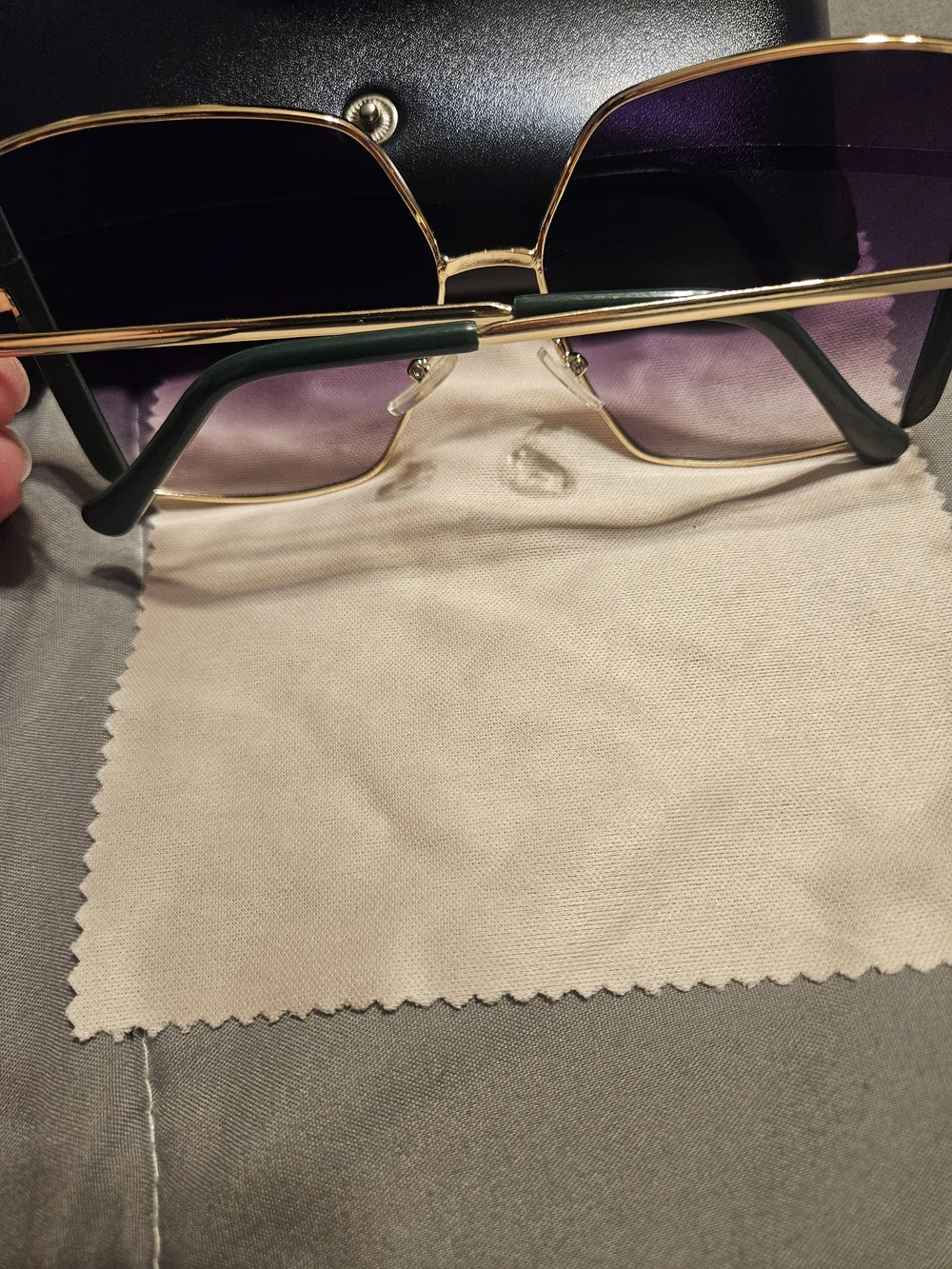 Women’s Oversized Square Sunglasses - Green/Gold Frame, Purple Gradient Lenses